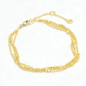 Triple Layer Gold Bead Bracelet Stack - Gold Plated, 7.5”