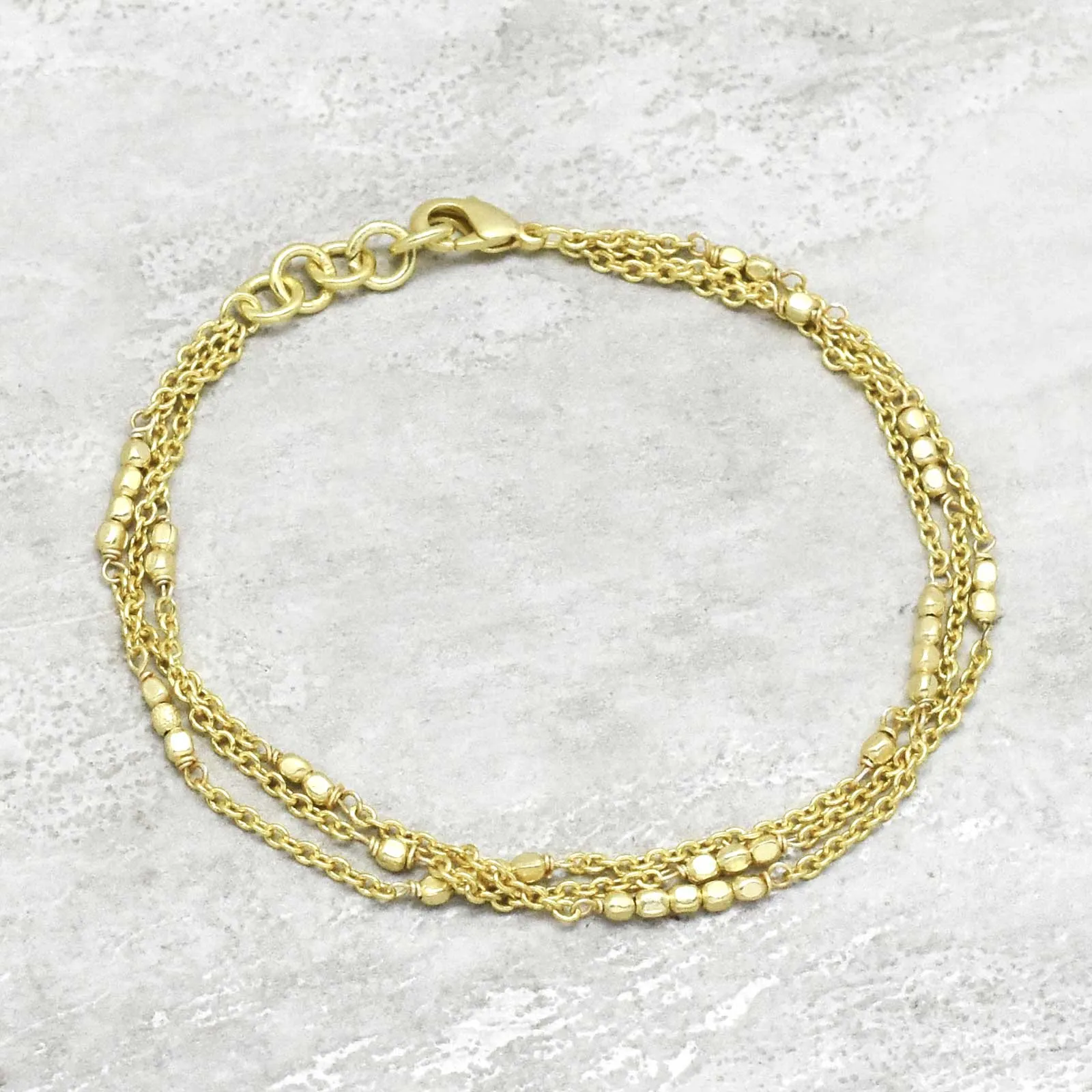 Triple Layer Gold Bead Bracelet Stack - Gold Plated, 7.5”