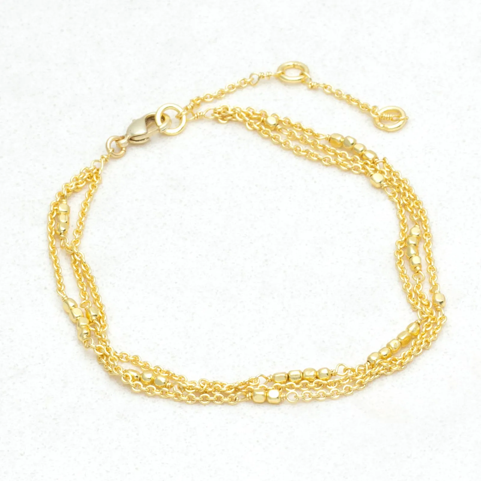 Triple Layer Gold Bead Bracelet Stack - Gold Plated, 7.5”
