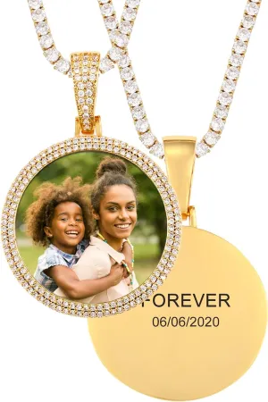 TUHE Hip Hop Custom Picture & Name Necklace Personalized 18K Gold Plated Iced Out Square Pendant Photo Necklace for Men Women Memory Charm Chain Necklace Customized with Text Engraving & Picture