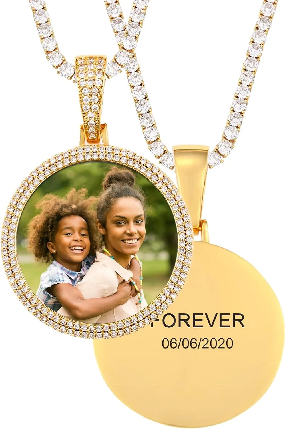TUHE Hip Hop Custom Picture & Name Necklace Personalized 18K Gold Plated Iced Out Square Pendant Photo Necklace for Men Women Memory Charm Chain Necklace Customized with Text Engraving & Picture