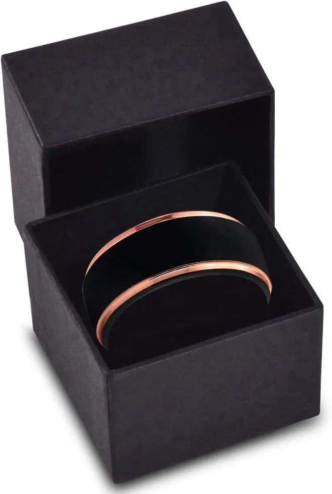 Tungsten Wedding Band Ring 10mm for Men Women Black Rose Yellow Gold Plated Step Edge Brushed Polished