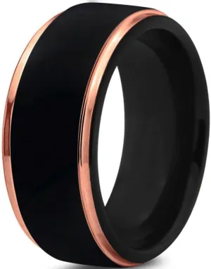 Tungsten Wedding Band Ring 10mm for Men Women Black Rose Yellow Gold Plated Step Edge Brushed Polished