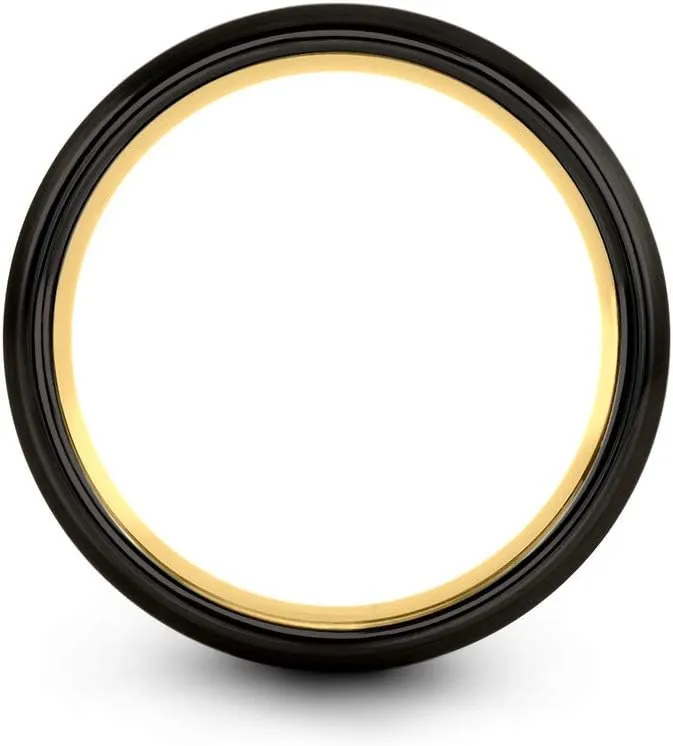 Tungsten Wedding Band Ring 4mm for Men Women 18k Rose Yellow Gold Plated Dome Center Line Black Brushed Polished