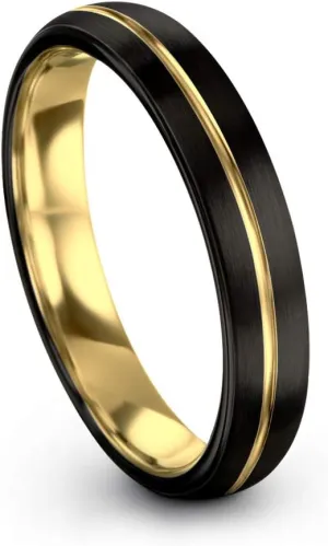 Tungsten Wedding Band Ring 4mm for Men Women 18k Rose Yellow Gold Plated Dome Center Line Black Brushed Polished