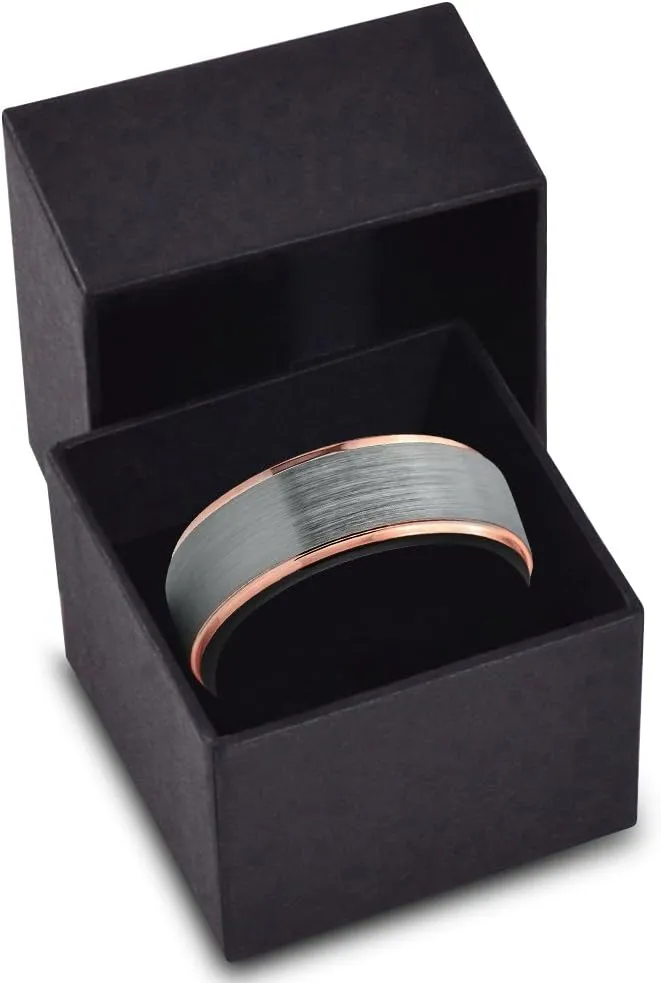 Tungsten Wedding Band Ring 6mm for Men Women Black Rose Yellow Gold Plated Step Edge Brushed Polished