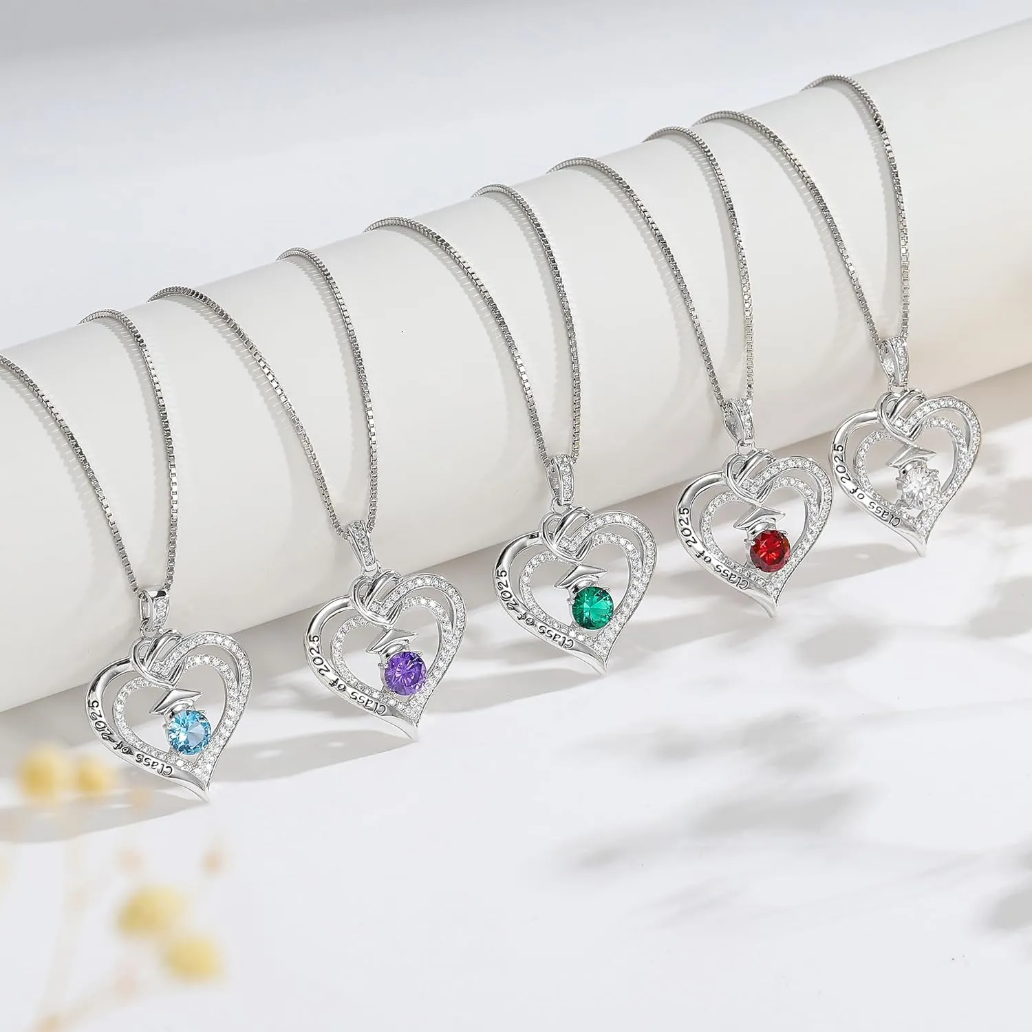 Turandoss Graduation Gifts for Her 2025, S925 Sterling Silver Birthstone Necklace Engraved Class of 2025 Inspirational Graduation Necklaces High School College Graduation Gifts for Her 2025