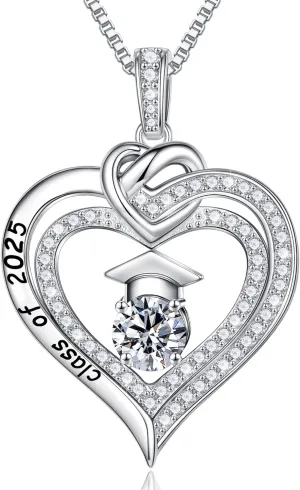 Turandoss Graduation Gifts for Her 2025, S925 Sterling Silver Birthstone Necklace Engraved Class of 2025 Inspirational Graduation Necklaces High School College Graduation Gifts for Her 2025
