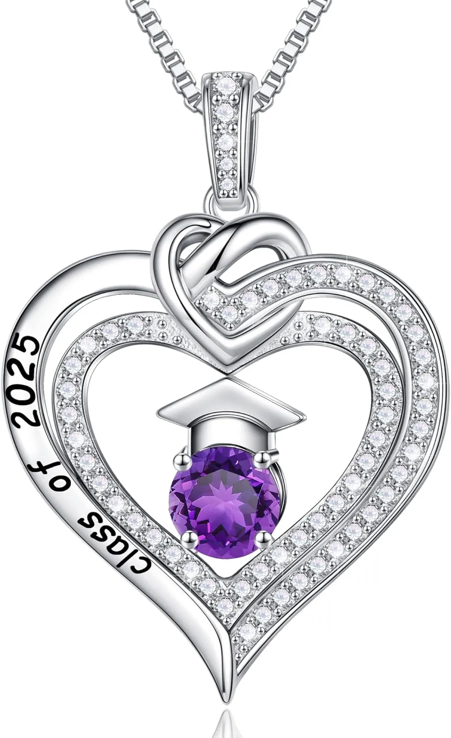 Turandoss Graduation Gifts for Her 2025, S925 Sterling Silver Birthstone Necklace Engraved Class of 2025 Inspirational Graduation Necklaces High School College Graduation Gifts for Her 2025