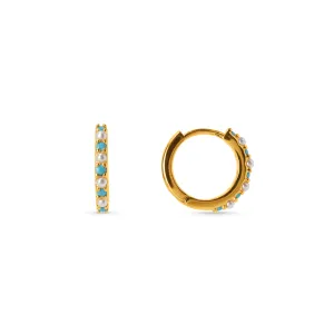 Turquoise & Pearl Fine Huggie Hoop Earrings