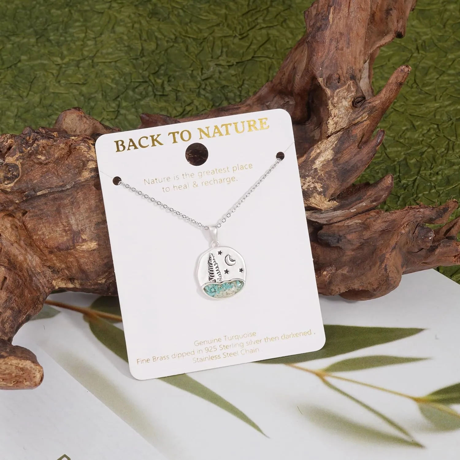 Turquoise Necklace for Women Silver Plated Dainty Cute Pine Tree Mountain Bear Moose Pendant Necklace Vintage Western Turquoise Jewelry for Women Girls Nature Lover Gifts