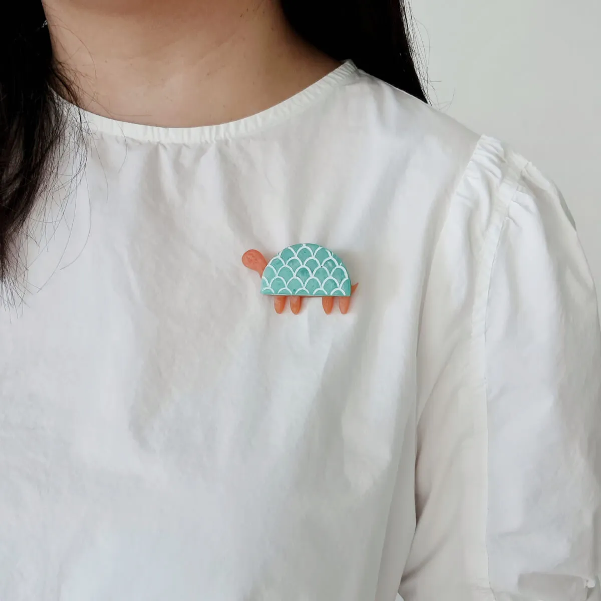 Turtle Orange - Aquamarine Brooch