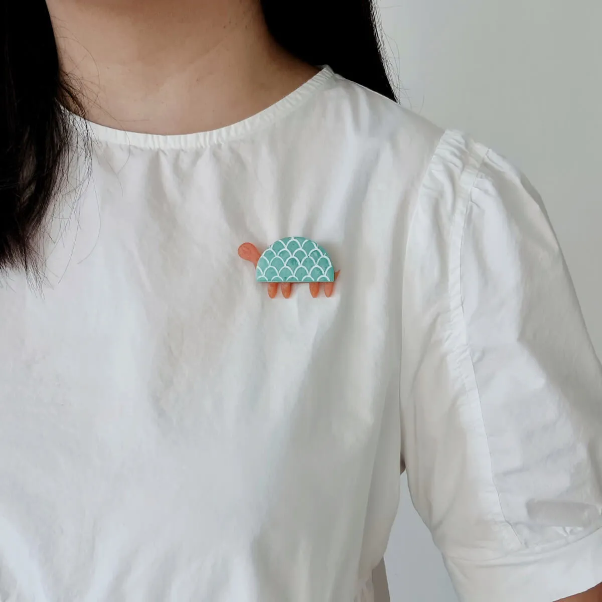 Turtle Orange - Aquamarine Brooch