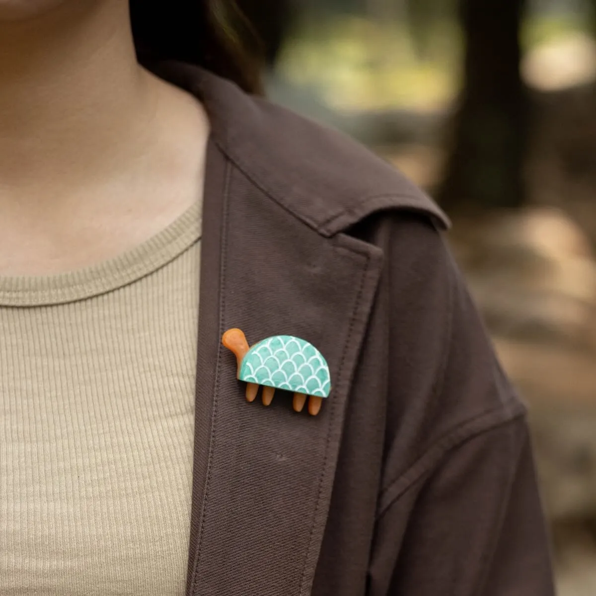 Turtle Orange - Aquamarine Brooch