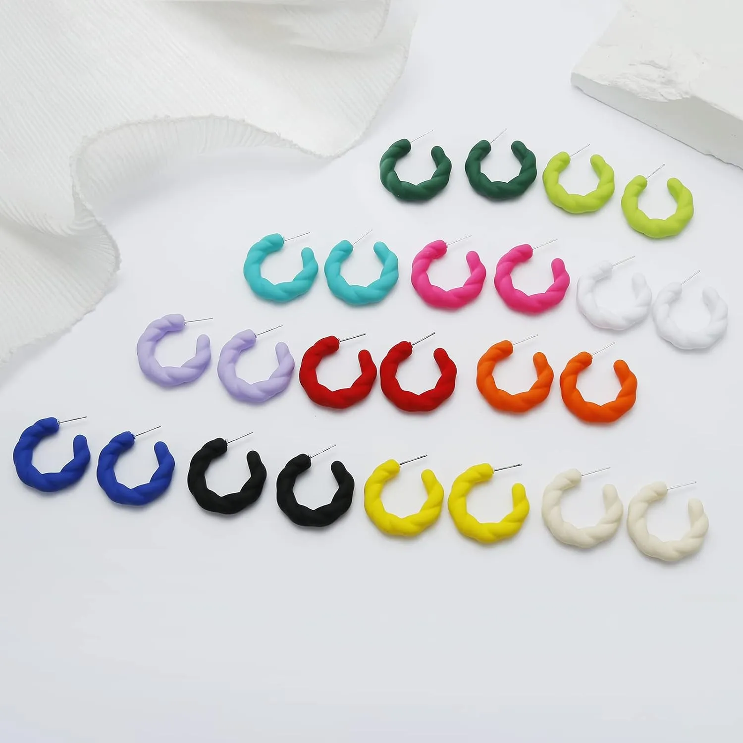 Twisted Rope Round Hoop Earrings, Lightweight C Shape Candy Earrings for Women