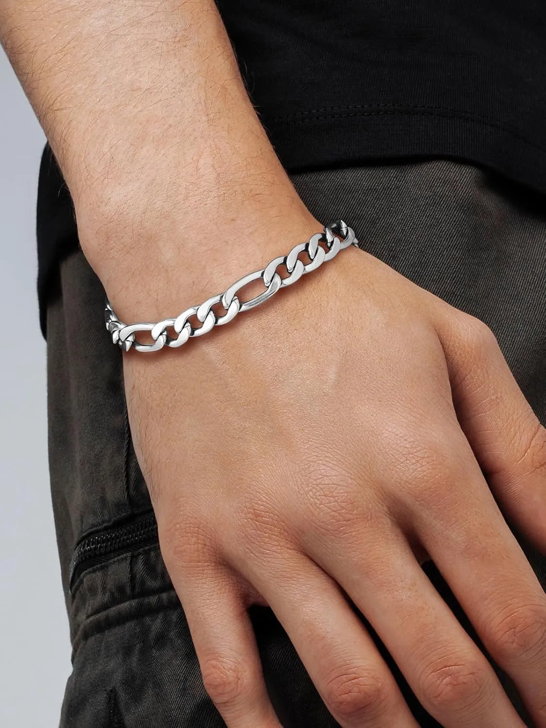 U7 Figaro Bracelet, Stainless Steel Figaro Chain Bracelet, Rope Chain Bracelet Stainless Steel 18K Gold Plated Wrist Chain for Men Women