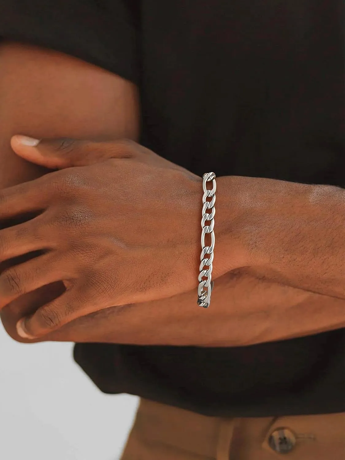 U7 Figaro Bracelet, Stainless Steel Figaro Chain Bracelet, Rope Chain Bracelet Stainless Steel 18K Gold Plated Wrist Chain for Men Women