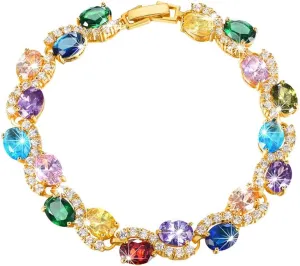 U7 Green Emerald/Blue/Red/Colorful Tennis Bracelets, 18K Gold Plated Platinum Link Chain Diamond Cut Simulated Gem Crystal Bracelet,Resizable Length 6-8 Inches,Wedding Mothers Day Gift for Women