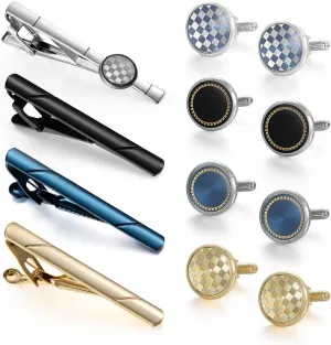 UJOY Cufflinks and Tie Clips Set 12 PCS for Men, Formal Business Shirts Dress Necktie Pin Bars Cuff Link Buttons Packed in Case