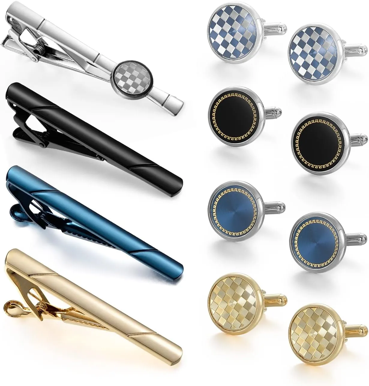UJOY Cufflinks and Tie Clips Set 12 PCS for Men, Formal Business Shirts Dress Necktie Pin Bars Cuff Link Buttons Packed in Case