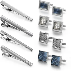 UJOY Mens Cufflinks and Tie Clips Set 12 PCS Formal Business Shirts Dress Necktie Pins Buttons Cuff Link Box Packed