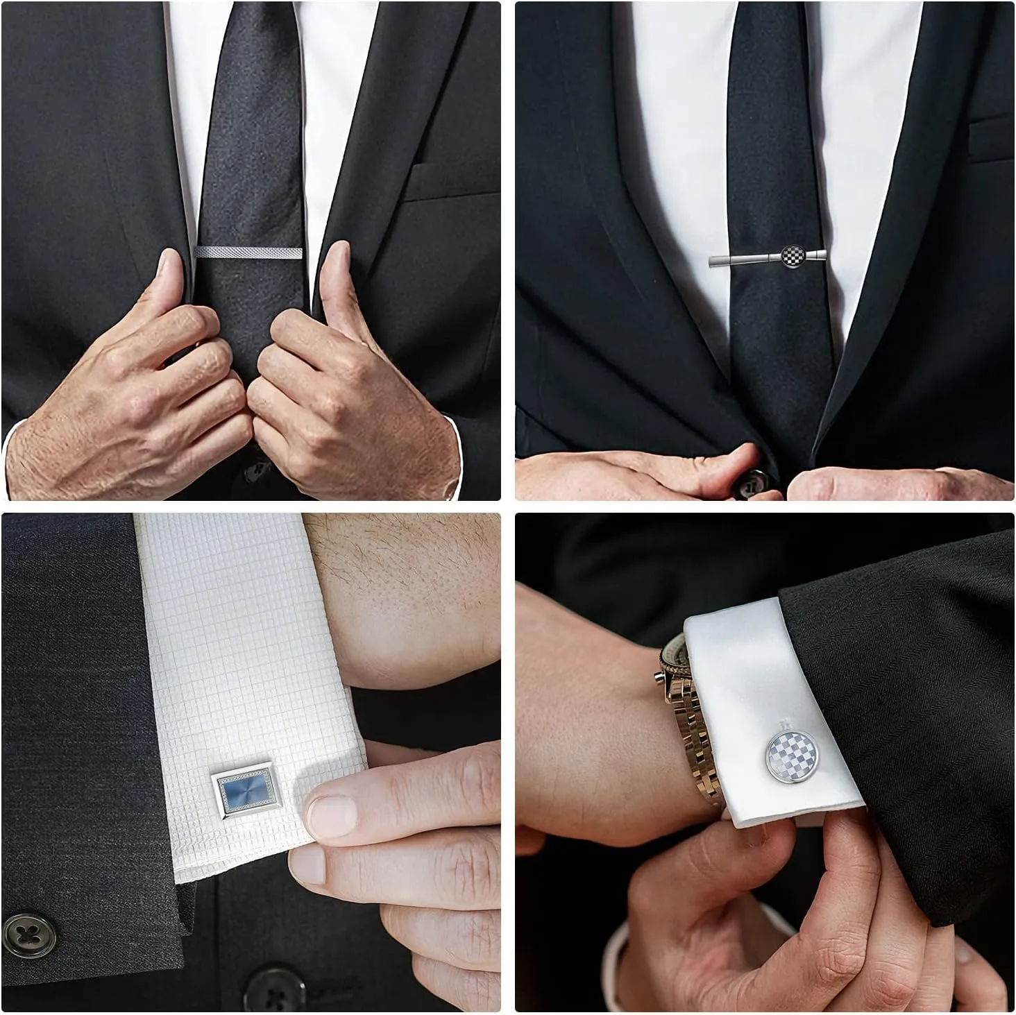 UJOY Mens Tie Clip and Cufflink Set 12 PCS, Shirts Necktie Bar Pins Cuff Link Buttons, Wedding Businesss Gift for Men