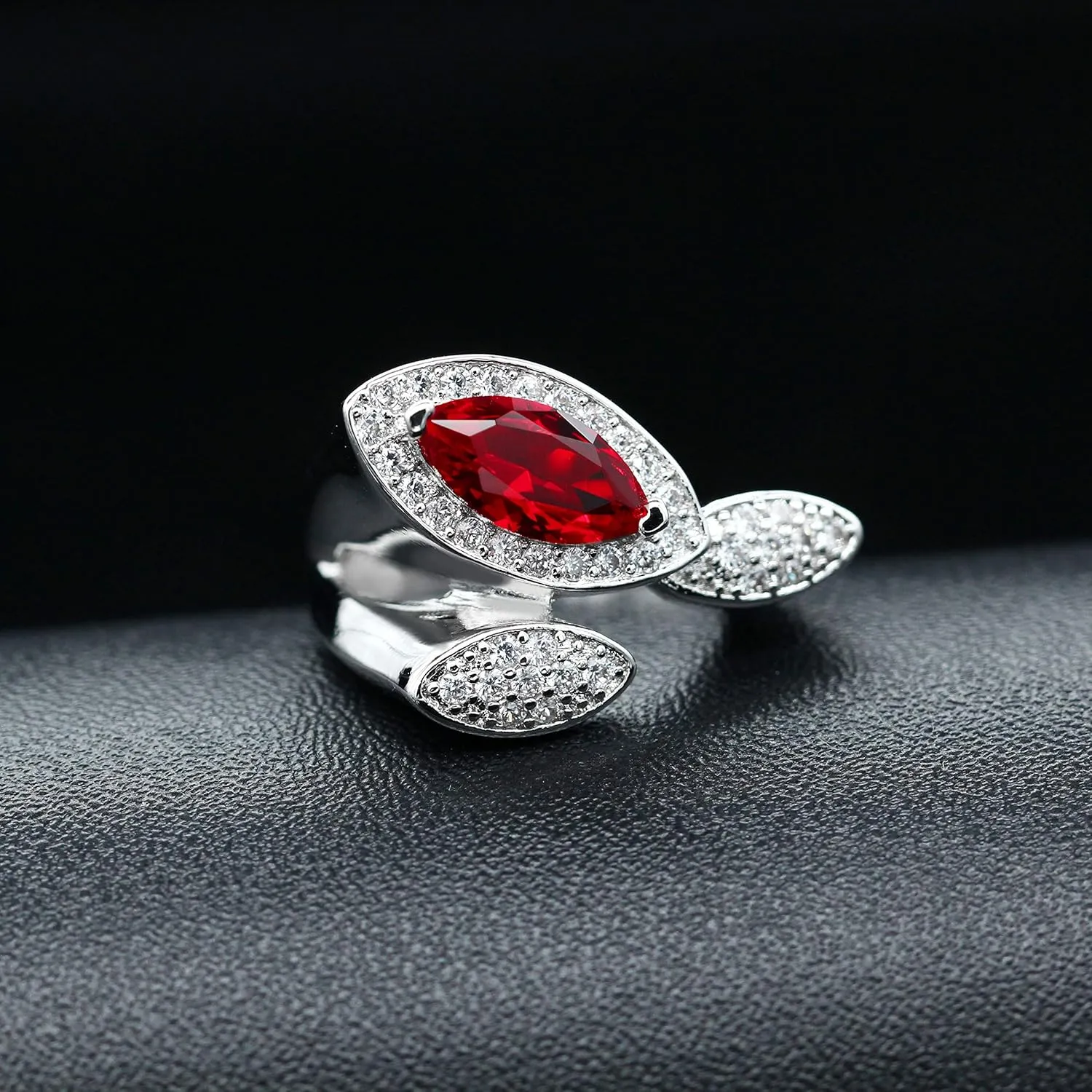 Uloveido Women's Unique Platinum Plated Oval Cut CZ Eye Shape Exaggerated Big Cocktail Ring Wedding Enagement Jewelry