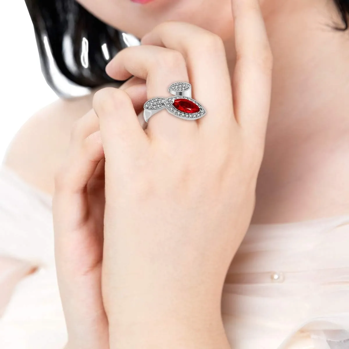 Uloveido Women's Unique Platinum Plated Oval Cut CZ Eye Shape Exaggerated Big Cocktail Ring Wedding Enagement Jewelry