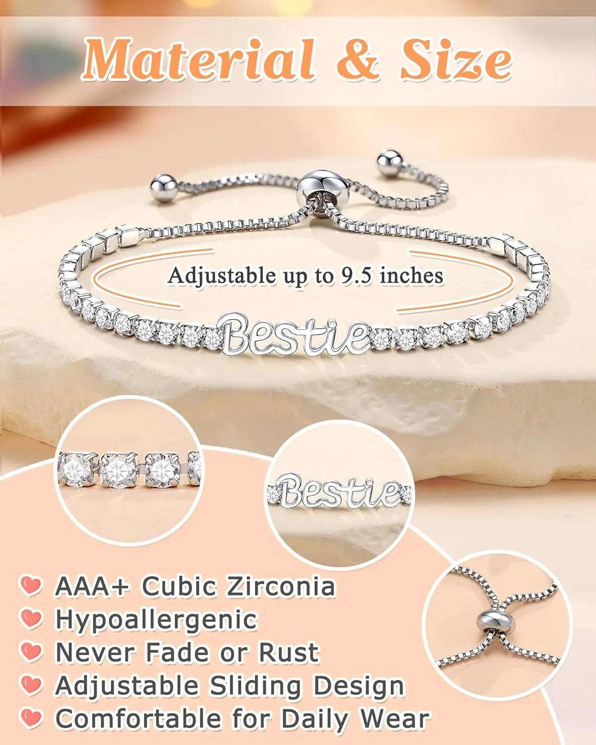 UNGENT THEM Happy Birthday Gifts-Mom Daughter Bestie Cubic Zirconia Tennis Bracelet Christmas Valentins's Day Gifts for Women Her Friends