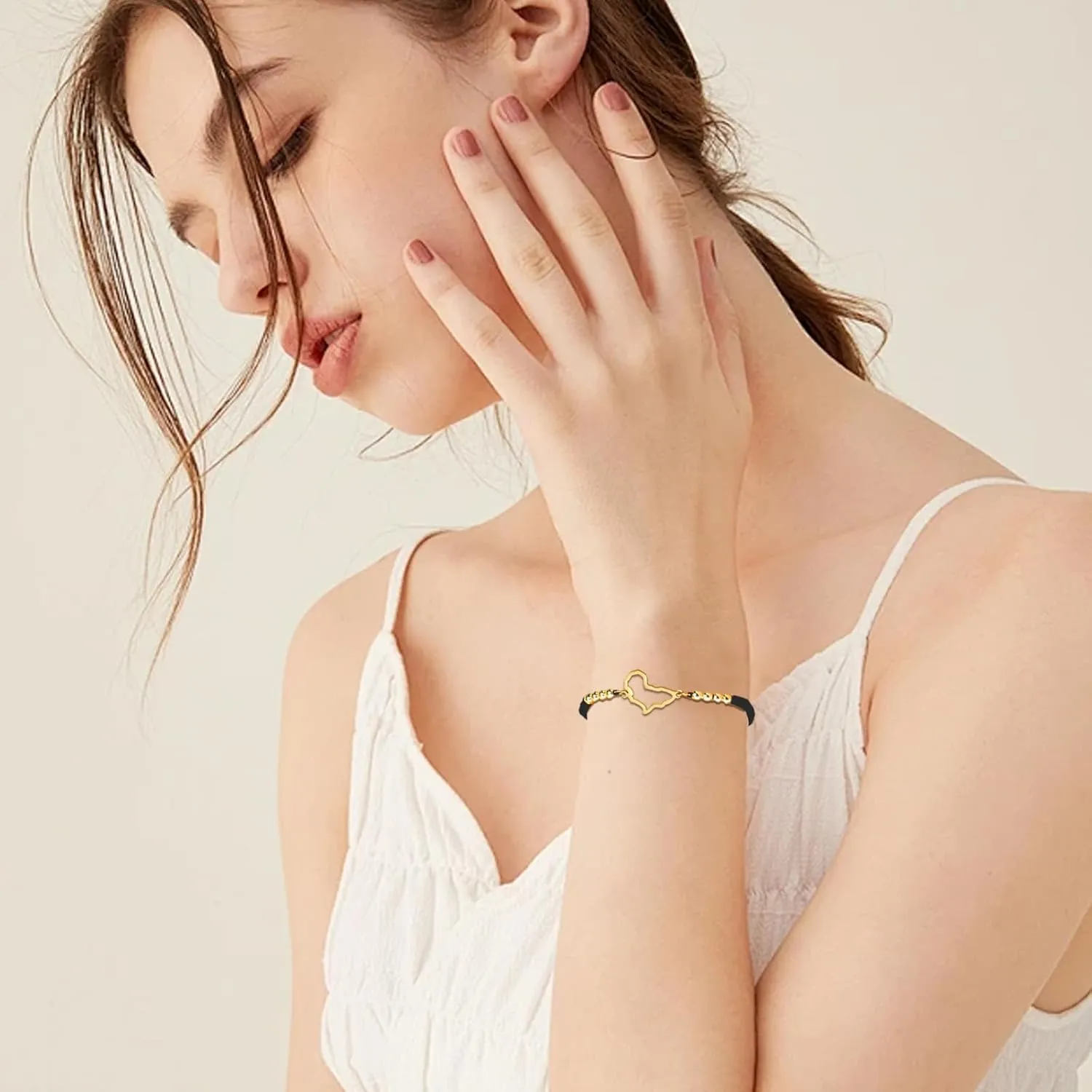 UNIFT Africa Map Bracelet For Women Men Stainless Steel Minimalist Hollow Out Heart Africa Map Continent Outline with a Bead Colorful Weave Adjustable Bracelets Ethnic Jewelry