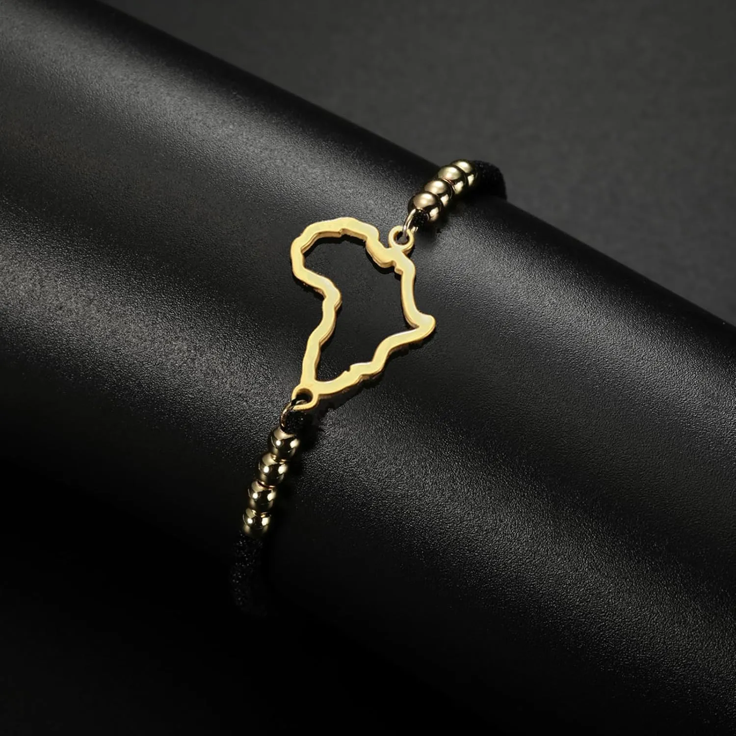 UNIFT Africa Map Bracelet For Women Men Stainless Steel Minimalist Hollow Out Heart Africa Map Continent Outline with a Bead Colorful Weave Adjustable Bracelets Ethnic Jewelry