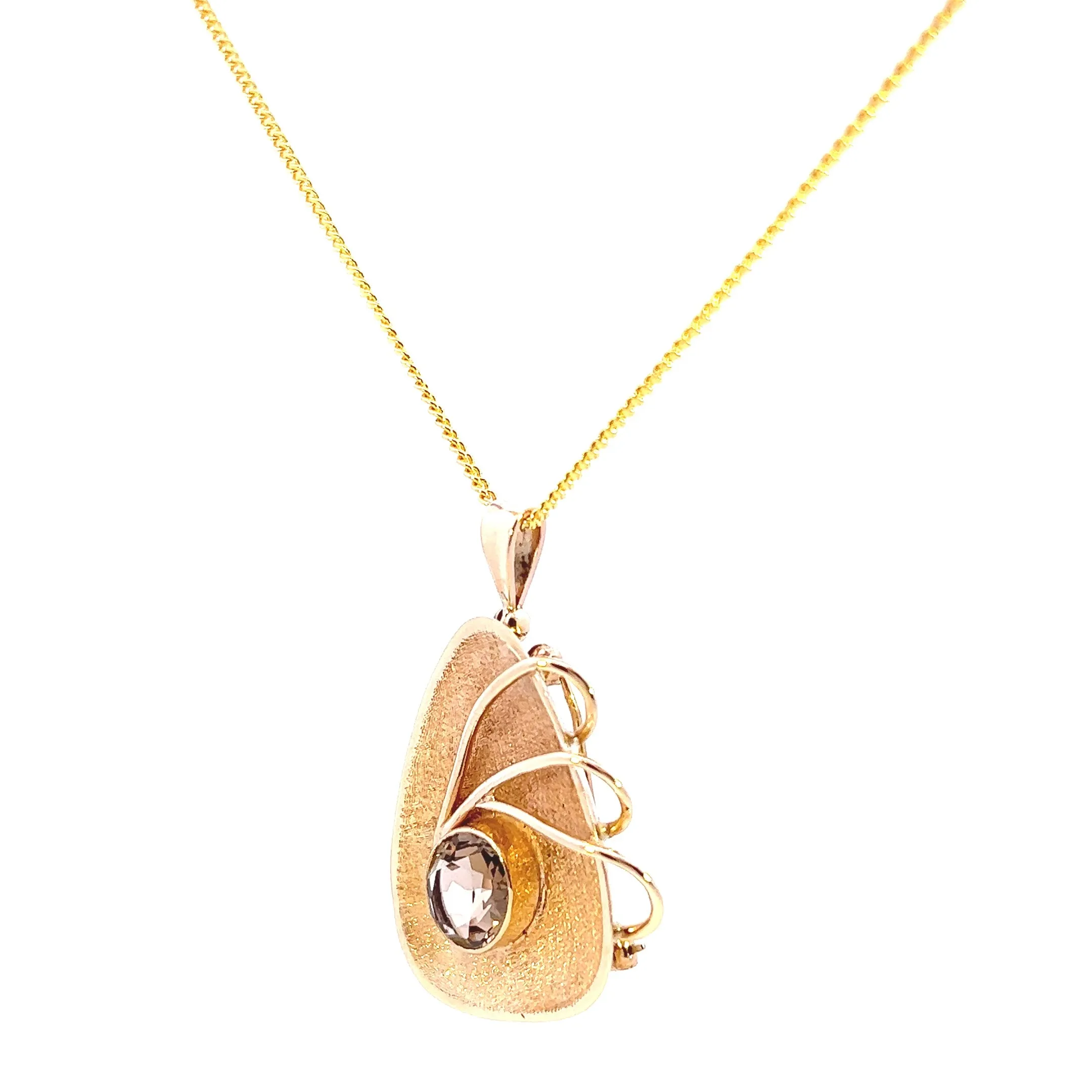Unique 9ct Yellow Gold Smokey Quartz Pendant/Brooch