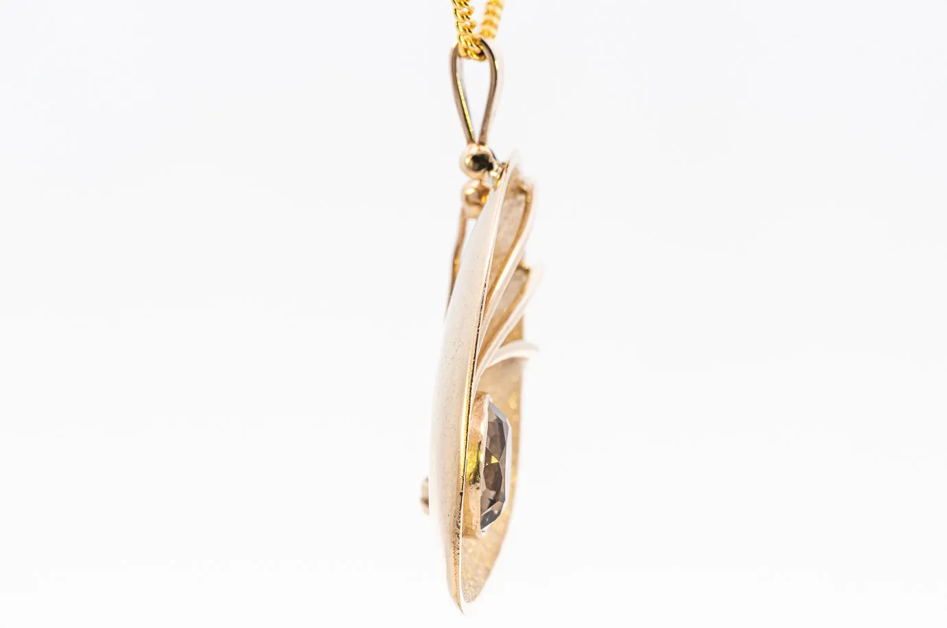 Unique 9ct Yellow Gold Smokey Quartz Pendant/Brooch