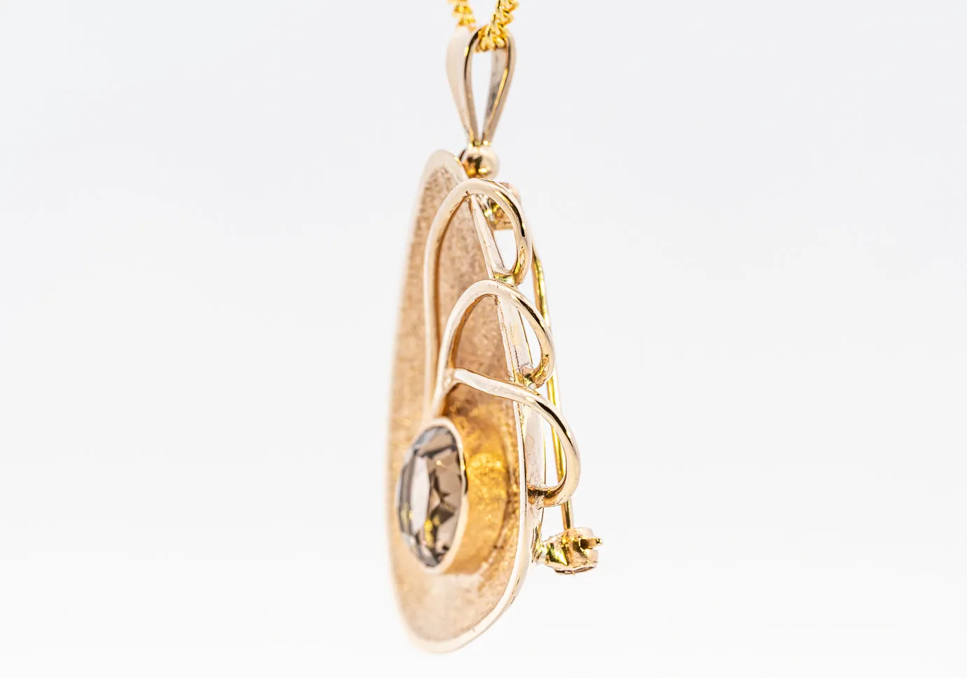Unique 9ct Yellow Gold Smokey Quartz Pendant/Brooch
