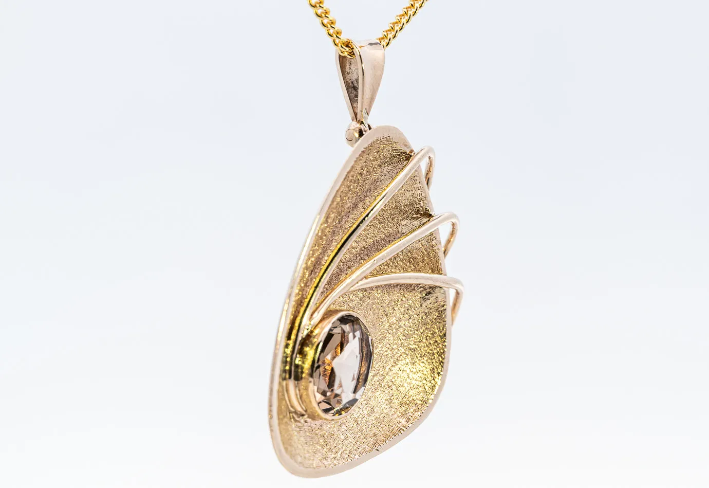 Unique 9ct Yellow Gold Smokey Quartz Pendant/Brooch