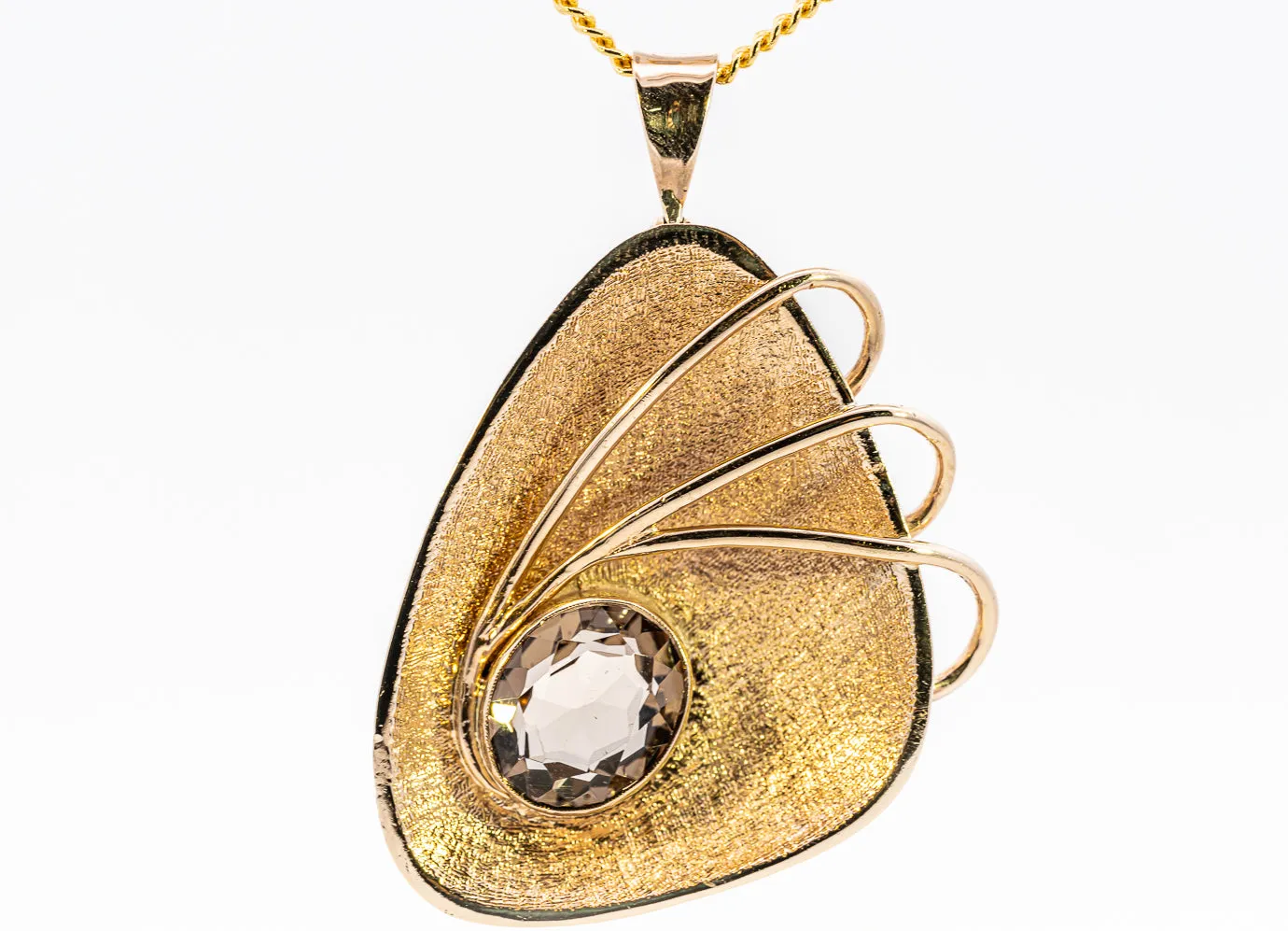 Unique 9ct Yellow Gold Smokey Quartz Pendant/Brooch