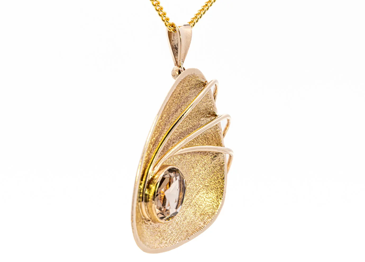 Unique 9ct Yellow Gold Smokey Quartz Pendant/Brooch