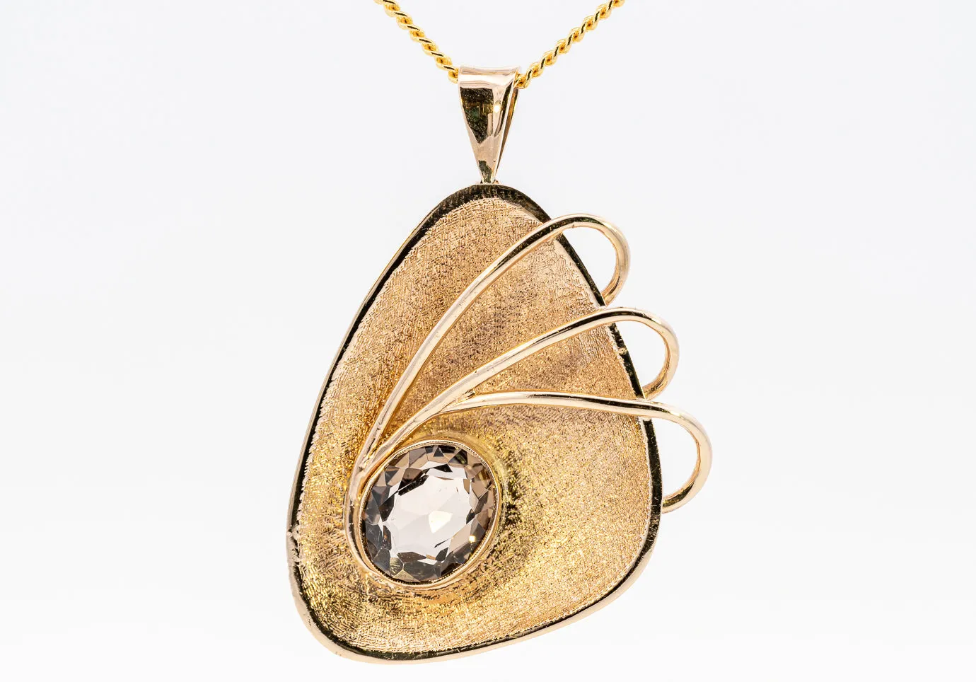 Unique 9ct Yellow Gold Smokey Quartz Pendant/Brooch