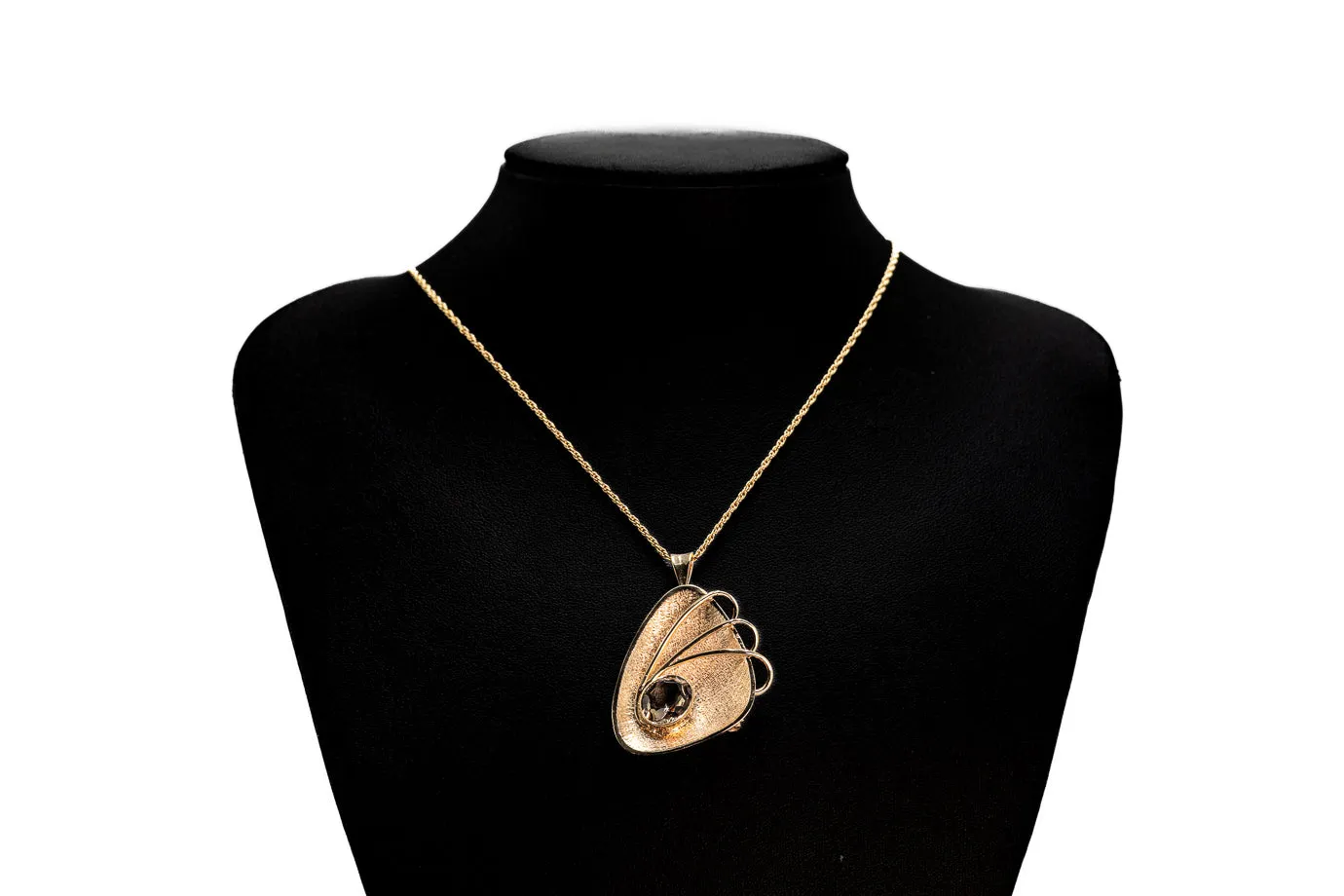 Unique 9ct Yellow Gold Smokey Quartz Pendant/Brooch
