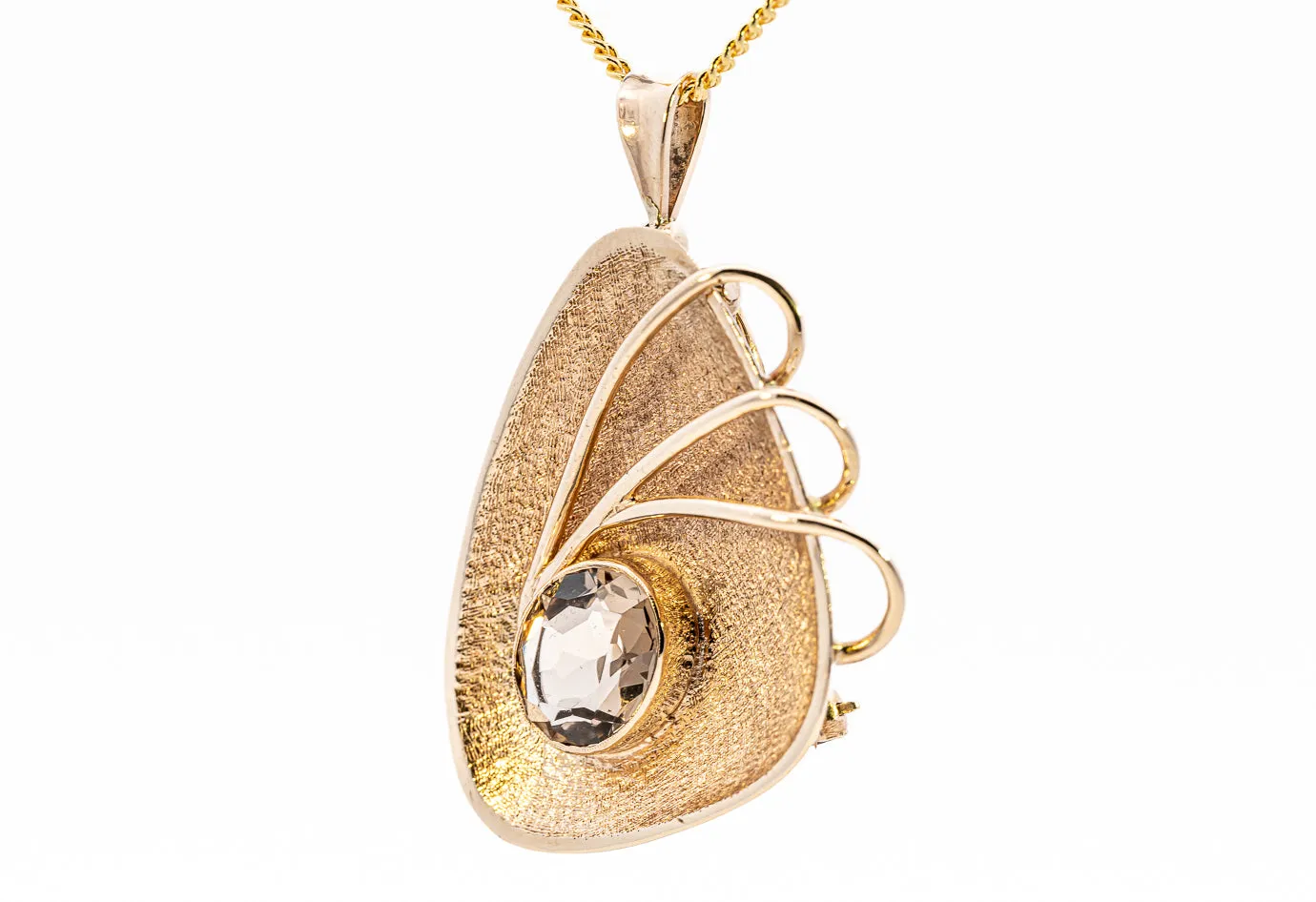 Unique 9ct Yellow Gold Smokey Quartz Pendant/Brooch