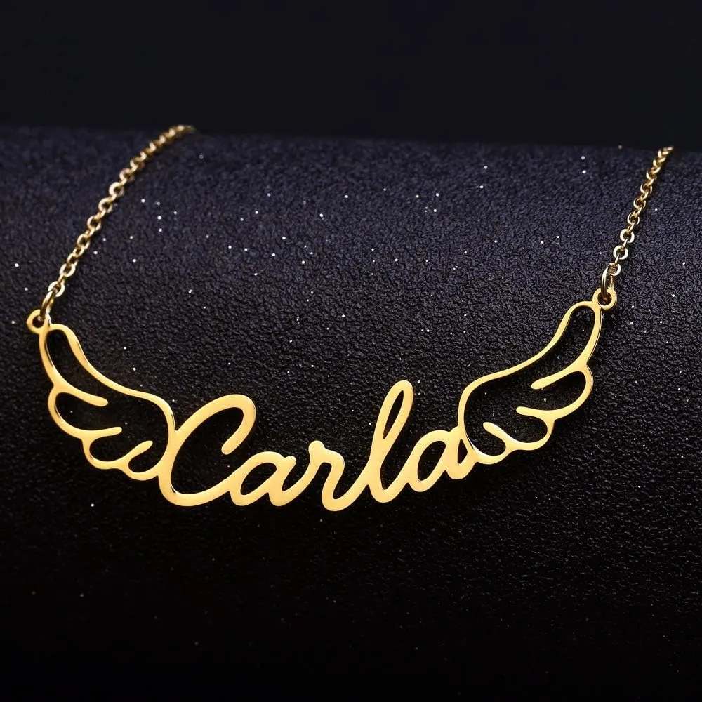Unique Custom Name Angel Wings Necklace Stainless Steel Pendant Choker for Women Romantic Gift Jewelry