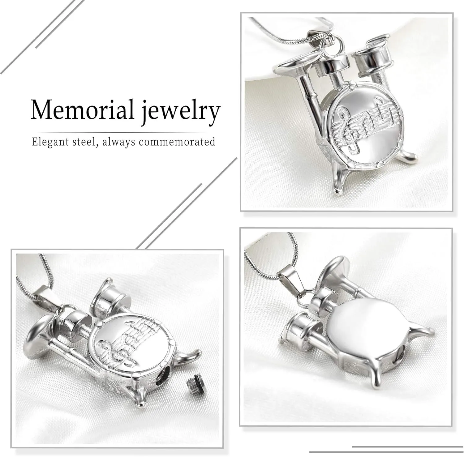 Unique Drum Set Music Charm Necklace Urn Pet/Human Cremation Pendant Necklace Jewelry for Ashes Cremation Jewelry