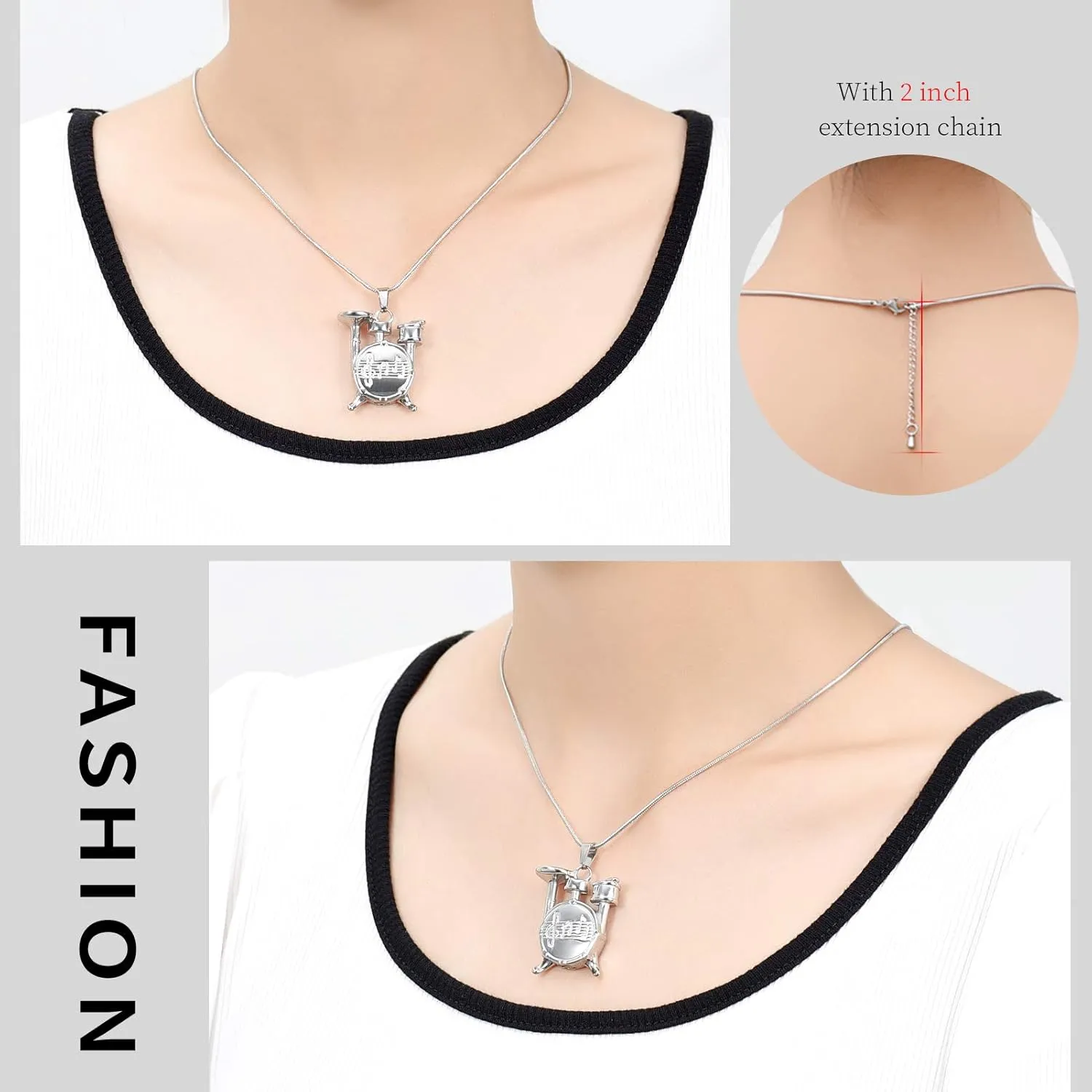 Unique Drum Set Music Charm Necklace Urn Pet/Human Cremation Pendant Necklace Jewelry for Ashes Cremation Jewelry