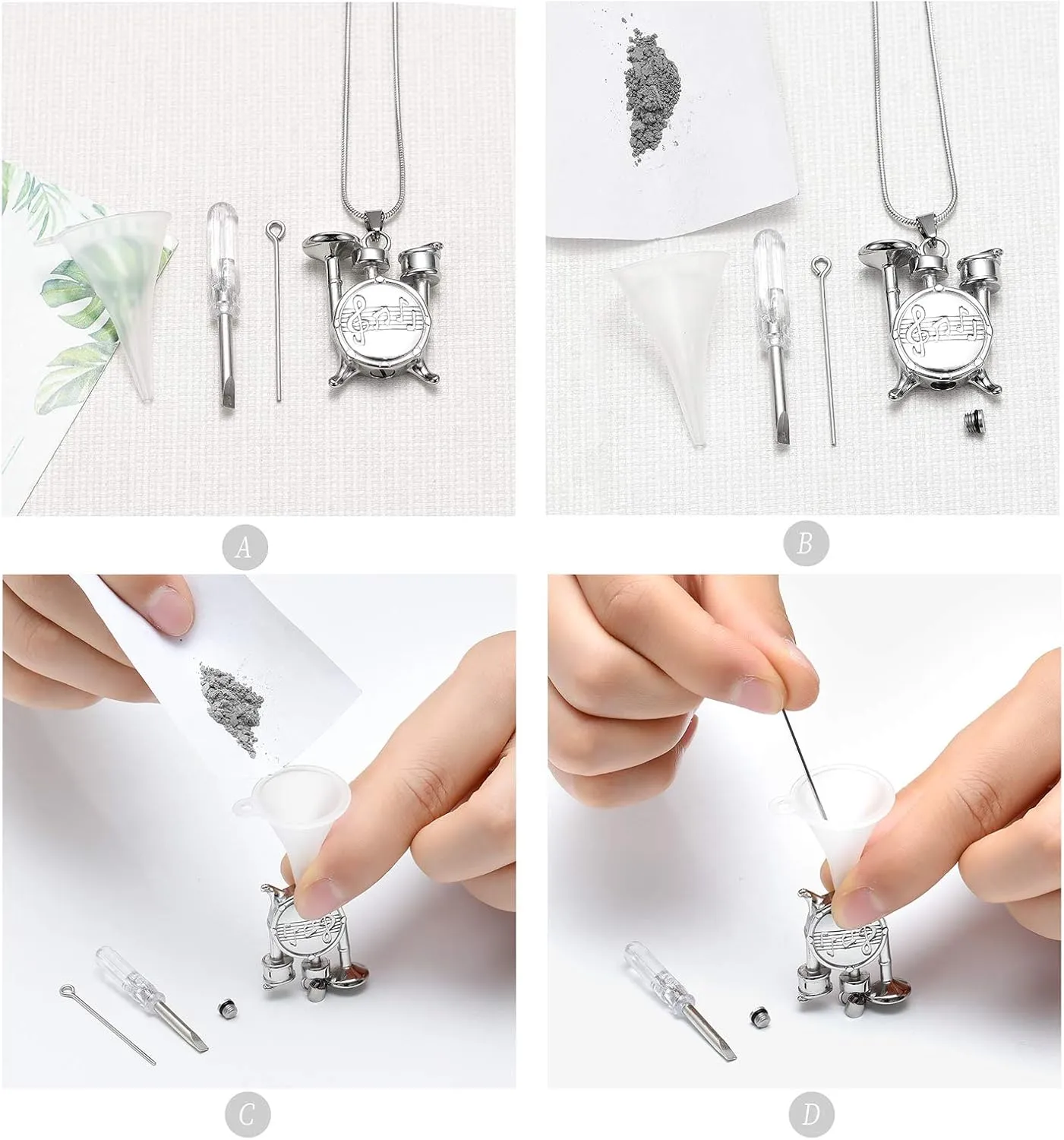 Unique Drum Set Music Charm Necklace Urn Pet/Human Cremation Pendant Necklace Jewelry for Ashes Cremation Jewelry