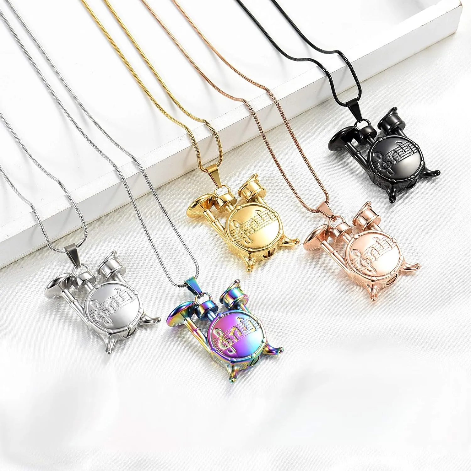 Unique Drum Set Music Charm Necklace Urn Pet/Human Cremation Pendant Necklace Jewelry for Ashes Cremation Jewelry