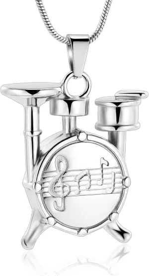 Unique Drum Set Music Charm Necklace Urn Pet/Human Cremation Pendant Necklace Jewelry for Ashes Cremation Jewelry