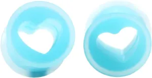 Unique Ear Plugs Gauges, Ear Plugs Jewelry Blue Heart Shape Silicone 2Pcs Piercing Tunnels