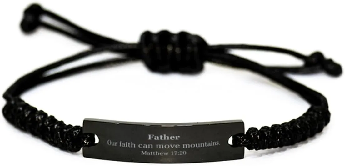 Unique Father Black Rope Bracelet Engraved with Matthew 17:20 Prayer for Christmas and Birthday Gifts Idea