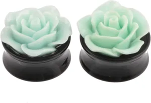 Unique Gauges for Men, Acrylic Rose Flower Ear Stretching Tunnels Single Flared 2Pcs Ear Plugs Piercing