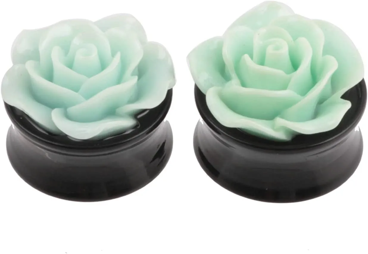 Unique Gauges for Men, Acrylic Rose Flower Ear Stretching Tunnels Single Flared 2Pcs Ear Plugs Piercing